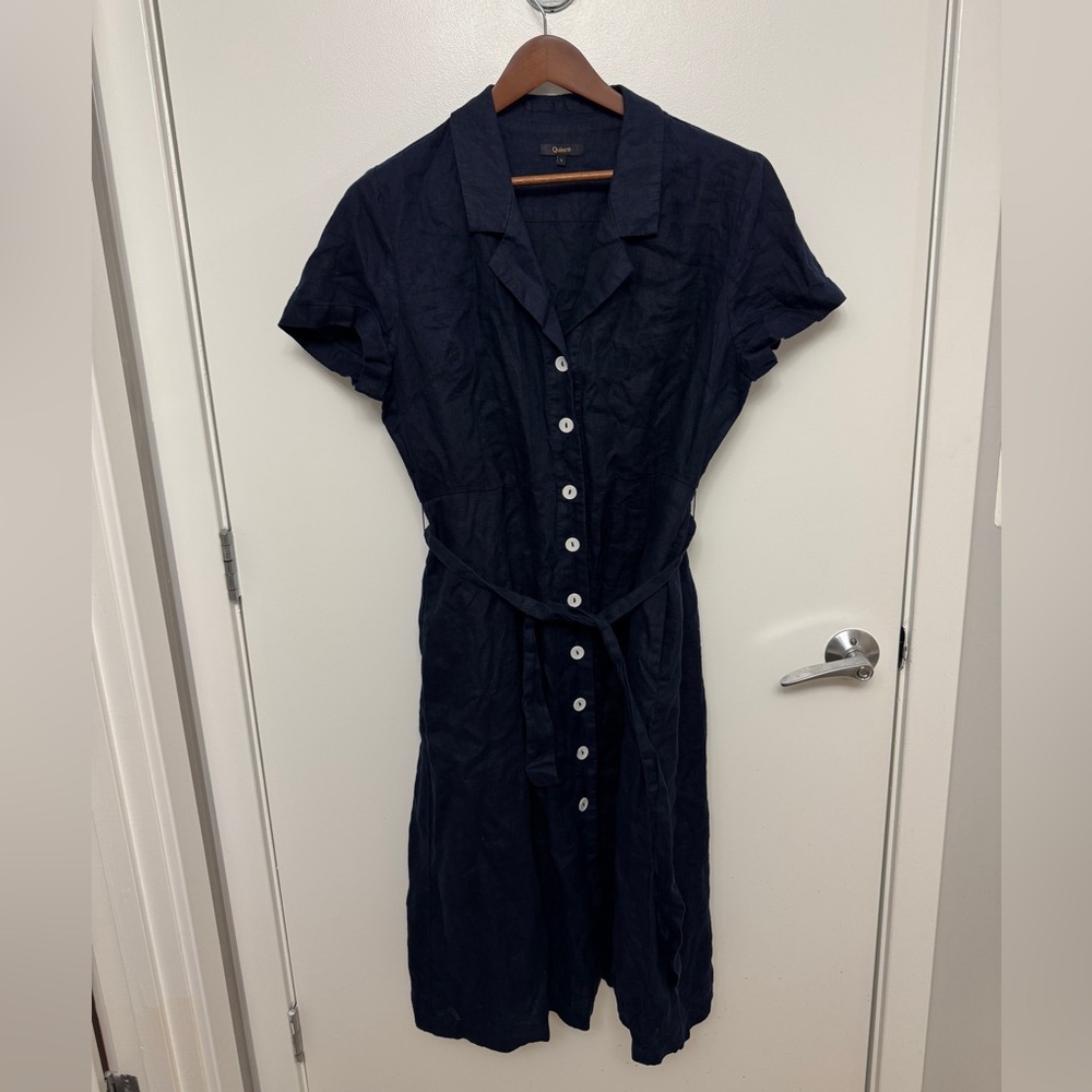 Quince Navy Button-Front Dress - Picture 5 of 8